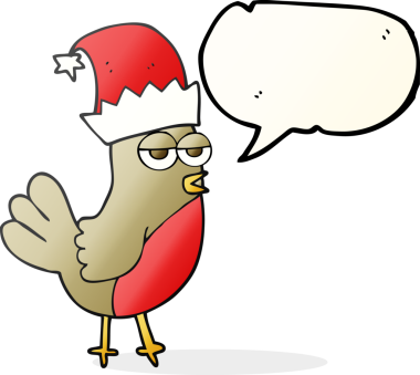 Bir insan tarafından çizilmiş Noel şapkasıyla serbest konuşma balonu robin çizimi