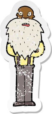 Bir insan tarafından çizilmiş sakallı yaşlı bir adamın retro sıkıntılı çıkartması.