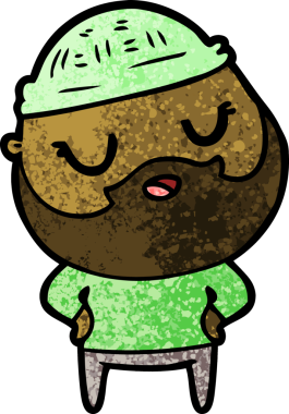 Bir insan tarafından çizilmiş sakallı sevimli bir çizgi film adamı.