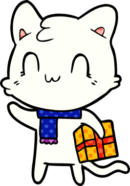 Bir insan tarafından çizilmiş eşarp takan mutlu bir kedi.