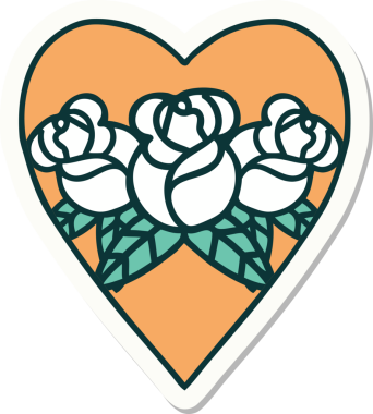 Geleneksel kalp stili dövme çıkartması ve bir insan tarafından çizilmiş çiçekler.