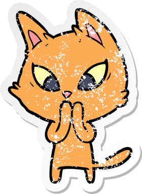 Bir insan tarafından çizilmiş kafası karışmış bir çizgi film kedisinin sıkıntılı çıkartması.