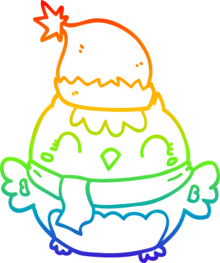 Gökkuşağı gradyan çizgisi bir insan tarafından çizilmiş şirin bir Noel baykuşunun çizimi