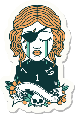 Ağlayan bir insan hırsızının çıkartması. Bir insan tarafından çizilmiş doğal bir D20 rulosu.