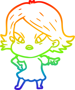 Çizgi film çizen gökkuşağı gradyanı bir insan tarafından çizilmiş stresli kadın.