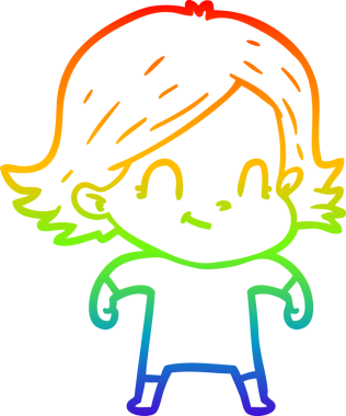 Gökkuşağı gradyan çizimi. Bir insan tarafından çizilmiş karikatür dostu bir kız.