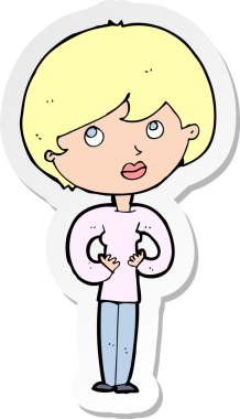 Bir insan tarafından çizilmiş Kim Ben jesti yapan bir karikatür kadının çıkartması.