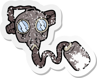 Bir insan tarafından çizilmiş gaz maskesinin gerilimli retro çıkartması