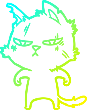 Bir insan tarafından çizilmiş sert bir çizgi film kedisinin soğuk gradyan çizimi