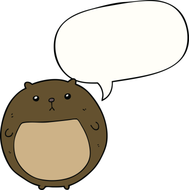 Bir insan tarafından çizilmiş konuşma balonlu çizgi film ayısı.