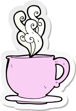 Bir insan tarafından çizilmiş şeker küplü bir çay fincanının çıkartması.