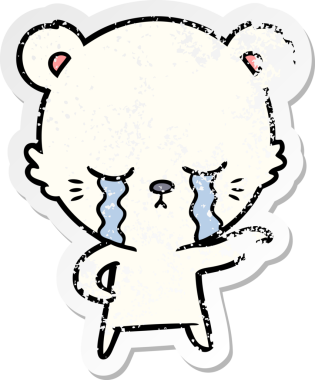 Ağlayan bir karikatür kutup ayısının insan tarafından çizilmiş sıkıntılı çıkartması.