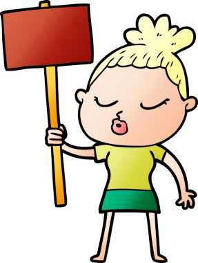 Bir insan tarafından çizilmiş sakin bir kadın çizgi filmi.