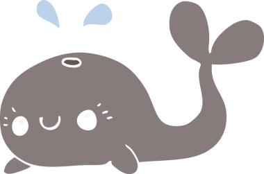 Bir insan tarafından çizilmiş şirin düz renkli çizgi film balinası