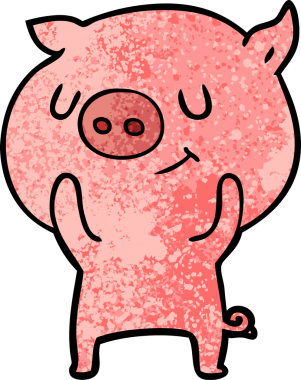 Bir insan tarafından çizilmiş mutlu çizgi film domuzu.