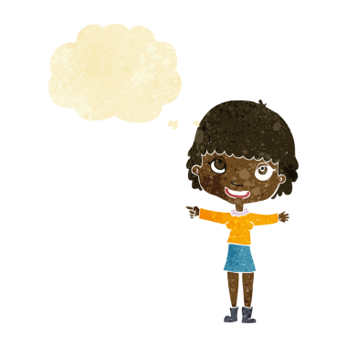 çizgi film mutlu kadın bir insan tarafından çizilen düşünce baloncuğu ile işaret