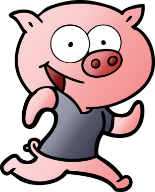 Bir insan tarafından çizilmiş neşeli bir domuz egzersiz yapıyor.