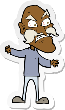 Bir insan tarafından çizilmiş kızgın yaşlı bir adamın çıkartması.