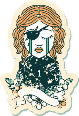 Retro Dövme Tarzı Ağlayan İnsan Haydut Doğal bir d20 ruloyla Bir insan tarafından çizilmiş