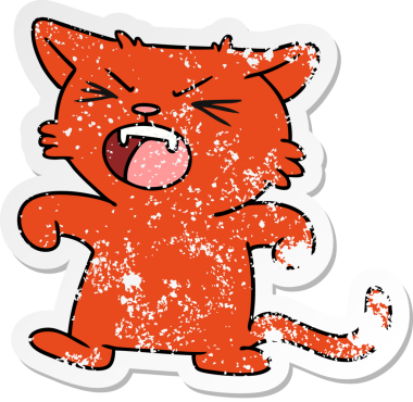 Bir insan tarafından çizilmiş cırtlak bir kedinin çizilmiş bir karikatürü.