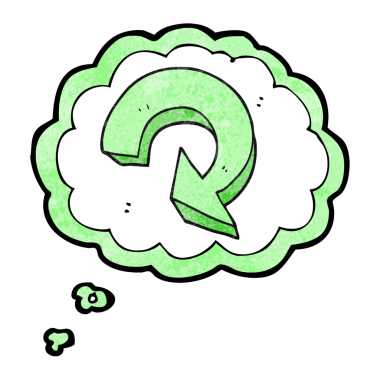 Bir insan tarafından çizilmiş serbest çizim düşünce balonu desenli çizgi film geri dönüşüm oku