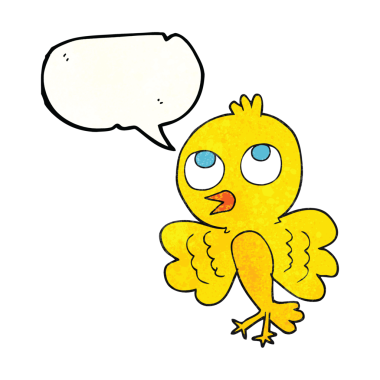 Bir insan tarafından çizilmiş serbest konuşma balonu desenli çizgi film kuşu