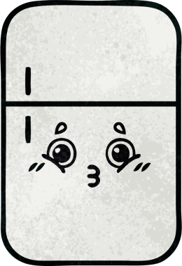 Bir insan tarafından çizilmiş buzdolabının retro grunge desenli karikatürü.