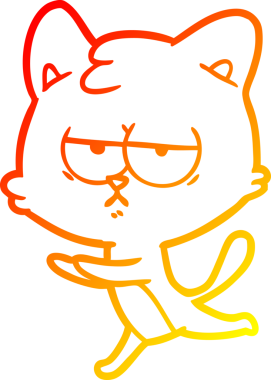 Bir insan tarafından çizilmiş sıkılmış çizgi film kedisinin sıcak çizgi çizgisi.