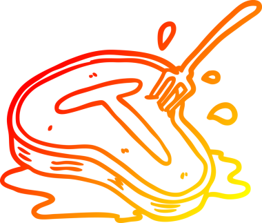 Pişmiş biftek ve çatalın insan tarafından çizilmiş sıcak çizgi çizimi.