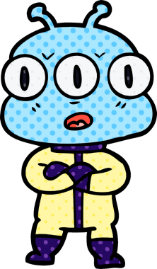 Bir insan tarafından çizilmiş üç gözlü uzaylı çizgi filmi.