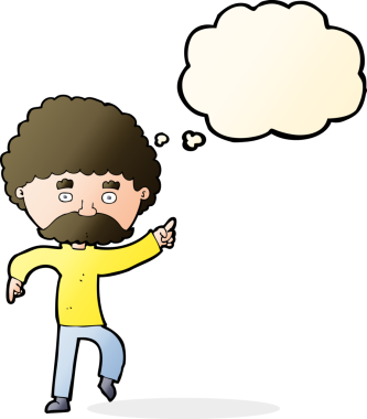 Çizgi film 70 'lerin stil diskosu bir insan tarafından çizilmiş düşünce baloncuğuyla dans ediyor.