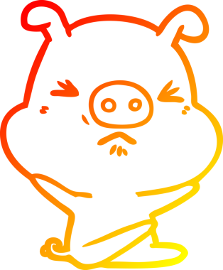 Bir insan tarafından çizilmiş kızgın bir domuzun sıcak çizgi çizimi