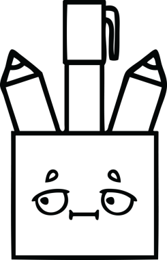 Bir insan tarafından çizilmiş kalem kabının çizgi çizimi