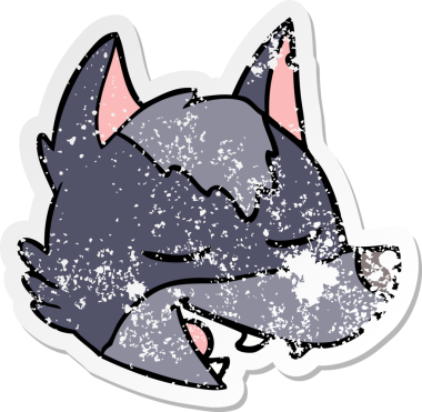 Bir insan tarafından çizilmiş kurt suratlı karikatür çıkartması.