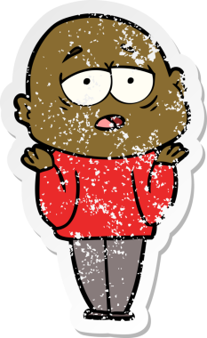 Bir insan tarafından çizilmiş yorgun ve kel bir adamın sıkıntılı çıkartması.