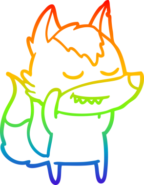 Gökkuşağı gradyan çizgisi. Bir insan tarafından çizilmiş dost bir kurt çizgi filmi.