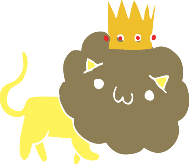 Düz renkli çizgi film aslanı, bir insan tarafından çizilmiş.