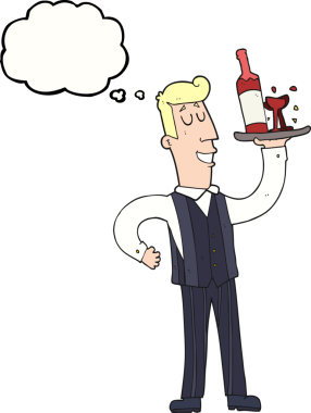 Bir insan tarafından çizilmiş serbest çizim balon çizgi film garsonu.