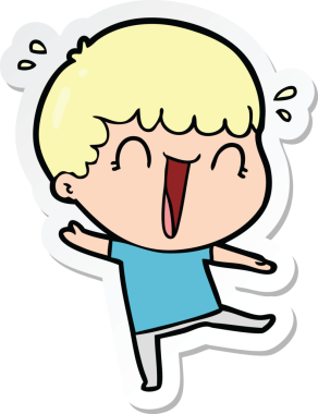 Bir insan tarafından çizilmiş, gülen bir karikatürcünün çıkartması.