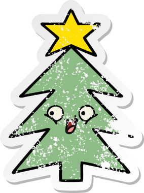 Bir insan tarafından çizilmiş şirin bir karikatür Noel ağacının sıkıntılı çıkartması.