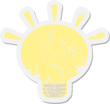 Bir insan tarafından çizilmiş parlak ampul grunge çıkartması.