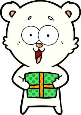 Kutup ayısı Noel hediyesi olarak bir insan tarafından çizilmiş karikatür.