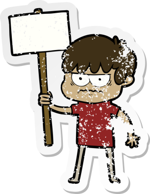 Bir insan tarafından çizilmiş kızgın bir çizgi film çocuğunun sıkıntılı çıkartması.