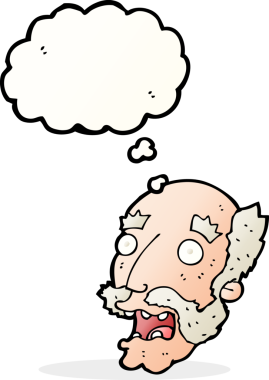 Karikatür bir insan tarafından çizilen düşünce baloncuğuyla yaşlı adamı şok etti.