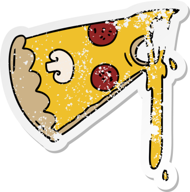 Bir insan tarafından çizilmiş garip bir pizza diliminin sıkıntılı çıkartması.