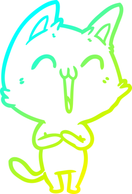 Bir insan tarafından çizilmiş mutlu çizgi film kedisinin soğuk gradyan çizgisi.