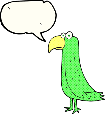 Bir insan tarafından çizilmiş serbest çizilmiş çizgi roman konuşma balonu papağanı.