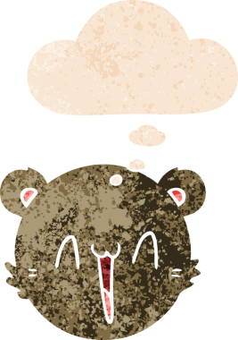 Düşünce baloncuğu ve grunge dertli eski moda bir insan tarafından çizilmiş sevimli çizgi film ayıcık suratı.