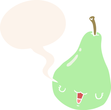 bir insan tarafından çizilmiş, konuşma baloncuklu çizgi film armudu.