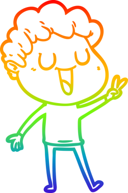 Gökkuşağı gradyan çizgisi bir insan tarafından çizilmiş gülen bir karikatür adamın çizimi